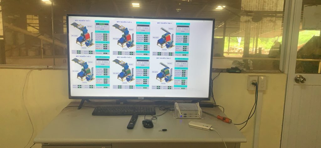 Màn hình SCADA giám sát các máy nghiền tại phòng điều khiển